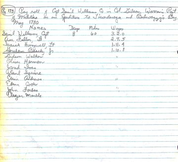 WILLIAMS' Co. payroll 3 1780 - [Ticonderoga, Bulwagga Bay]